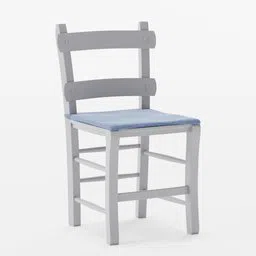 High-quality Blender 3D digital model of a traditionally styled wooden chair with blue cushion.