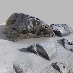 Detailed 3D scanned beach rocks for Blender, high-res textures, realistic environmental asset.