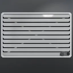Alt text: "Sci-fi ventilation 3D model for Blender 3D. Features a white air vent on a gray wall with floor grills, shutters, and polished metal. Perfect for adding a futuristic touch to your sci-fi scenes."