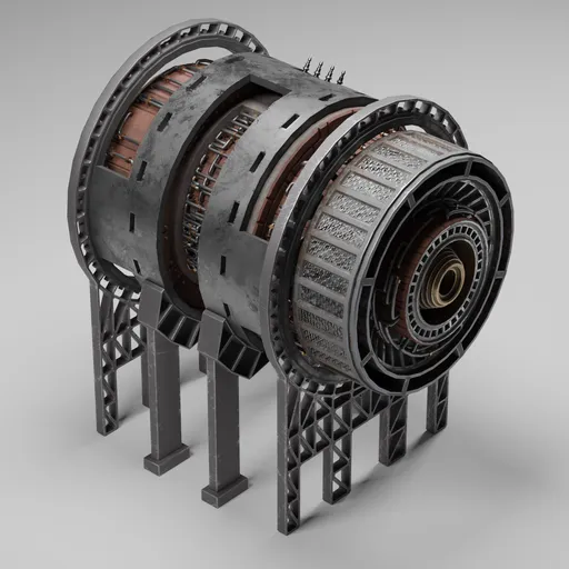 3D-rendered futuristic generator with intricate design, 70k vertices, and 4K procedural textures, ideal for cyberpunk scenes.