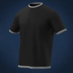 Detailed black t-shirt 3D model with realistic texture for animations and mockups, compatible with Blender.