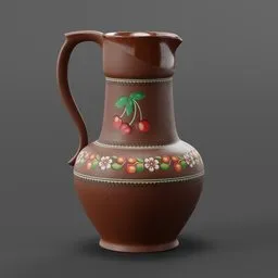 Hand-textured 3D Blender model of a traditional clay jug with ornamental detailing.