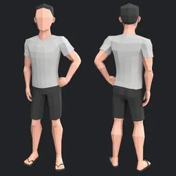 Low poly man in shorts and t-shirt rig