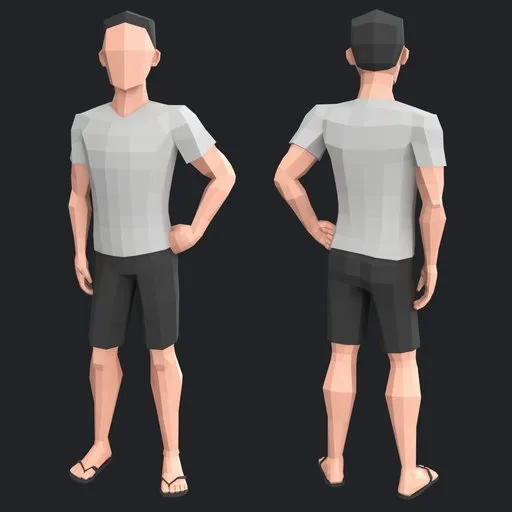 Low poly man in shorts and t-shirt rig