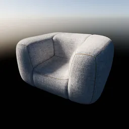Fluffy Gray / White Fabric Couch One-Seater