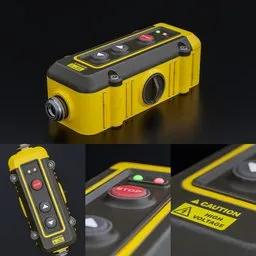 "Get your hands on a highly realistic BlenderKit 3D model of a yellow and black Factory Electrical Switch. This officially illustrated product image comes complete with a red laser scanner, bump mapping, volumetric dust rays, and ir 660 nm. Perfect for construction enthusiasts looking for a worksafe 3D CG render."