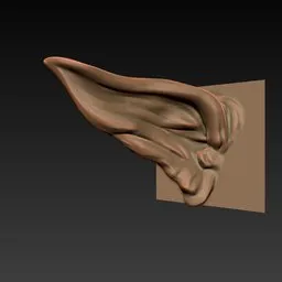 Detailed sculpted ear using ER Ear Brush 11 for 3D modeling in Blender, ideal for creature design.