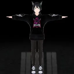 Detailed anime-style 3D male character in streetwear for animation and rigging with textured clothing.