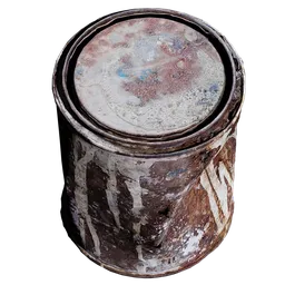 Detailed 3D rendering of a rusty metal jar, texture-rich object for Blender 3D, ideal for industrial scenes.