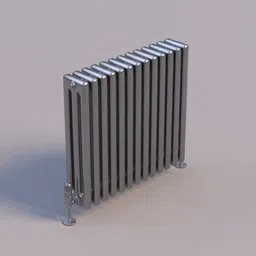 Highly detailed Blender 3D rendering of a metallic radiator for indoor heating simulations and designs.