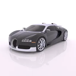 Detailed 3D rendering of a black and silver Bugatti Veyron with realistic texturing, ideal for Blender 3D artists.