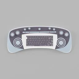 Detailed 3D Blender model of futuristic keyboard with multiple control knobs and sleek design.