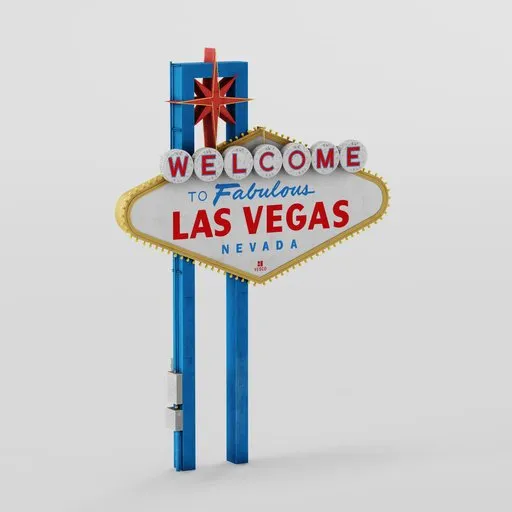 Detailed 3D representation of iconic Welcome to Las Vegas sign, compatible with Blender, ideal for virtual cityscapes.