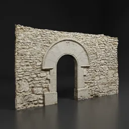 Detailed 3D model of a textured medieval church stone door arch on a neutral background for Blender.