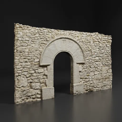 Detailed 3D model of a textured medieval church stone door arch on a neutral background for Blender.