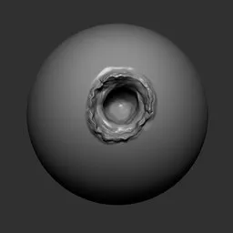 Blender 3D sculpting brush for creating realistic bullet hole damage on metal surfaces.
