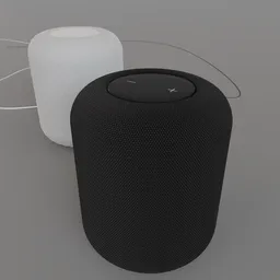 Detailed 3D rendering of smart speakers in black and white, compatible with Blender for audio equipment visualization.