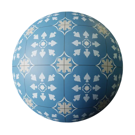 High-quality ceramic floor material for 3D modeling with ornate pattern, optimized for Blender PBR texture use.