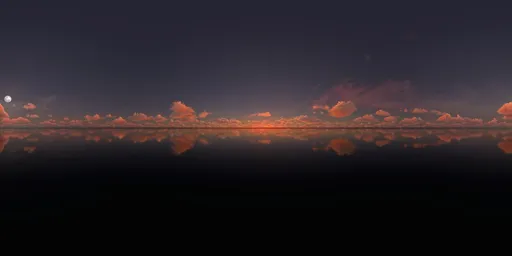 Clouds, sunset, moon, sea