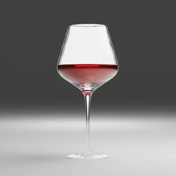 "Beautiful red wine filled glass 3D model created with Blender 3D software and available in the 'drink' category of BlenderKit. Perfect for realistic renders of wine glassware and table settings."