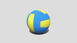Blue and yellow low poly 3D volleyball, quad mesh design suitable for Blender 3D visualization and CG projects.