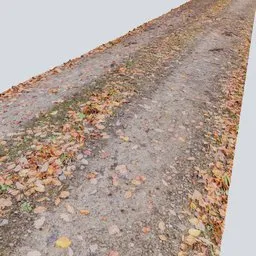 Highly detailed photoscanned 3D model of an autumnal forest road with realistic textures for Blender.