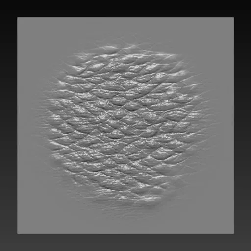 3D Blender sculpting brush for reptilian skin texture, detailed bumpy surface pattern for creature modeling.