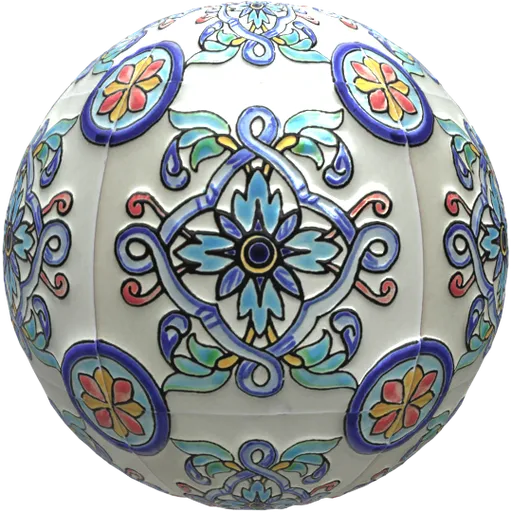 Seamless PBR Mexican ceramic material for Blender with color variation, texture scale, aspect ratio, roughness, metallic, and displacement options.