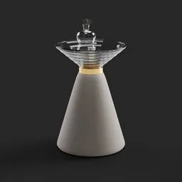Cone-shaped 3D center table model with transparent top and textured base, compatible with Blender 3D.