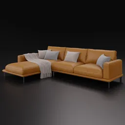 Leather modular corner sofa 3D model with customizable shaders, compatible with Blender 4.0+.
