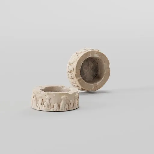 Detailed 3D-rendered ashtray model with textured surface, ideal for Blender rendering and artistic 3D projects.