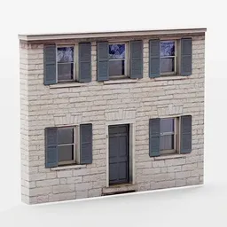 Low-poly model of a photorealistic urban building with PBR textures for Blender 3D rendering.