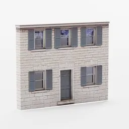 Low-poly model of a photorealistic urban building with PBR textures for Blender 3D rendering.