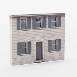 "Low-poly House Building 3D model with PBR textures created in Blender 3D. Inspired by Fitz Henry Lane, this model features white marble buildings, pink door, and shutters. Perfect for architecture and noise rock album cover designs."