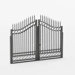 Detailed 3D wrought iron gate model, textured and rigged, ideal for Blender 3D scenes.