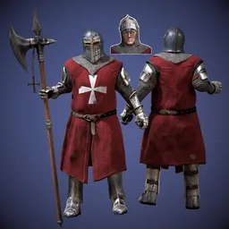Crusader Knight Poleaxe Red Rigged
