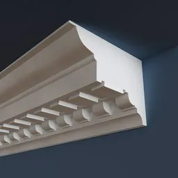 Detailed low-poly plaster 3D coving cornice model with PBR texture, suitable for Blender array function.