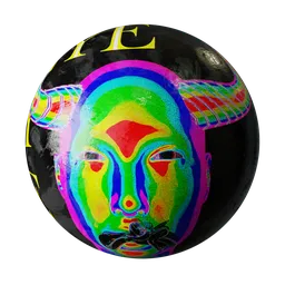 High-resolution Blender 3D FX material with a colorful, stylized face resembling a Polaroid photograph effect.