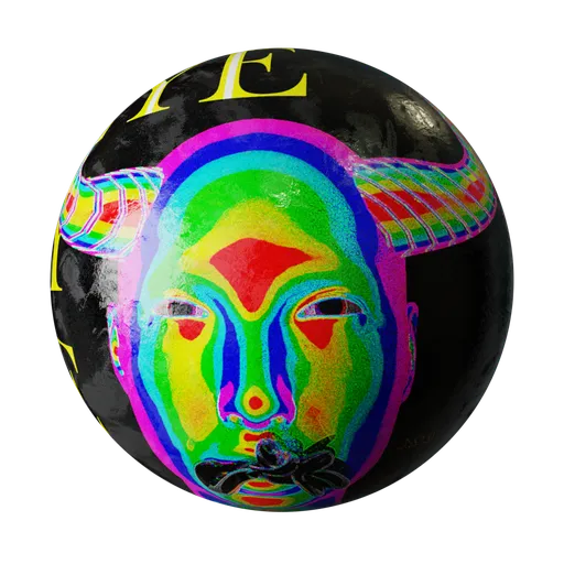 High-resolution Blender 3D FX material with a colorful, stylized face resembling a Polaroid photograph effect.