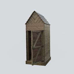 Detailed vintage wooden outhouse 3D model with textured interiors, compatible with Blender.