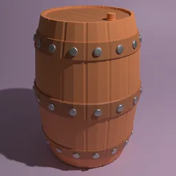"Industrial wooden barrel made of Japanese white spruce modeled in Blender 3D. Features rivets and a cell-shaded appearance inspired by Ditlev Blunck, Roelant Savery, and Jean-Louis-Ernest Meissonier. Perfect for adding a touch of rustic authenticity to your 3D designs and projects."