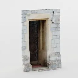 Detailed 3D stone doorway model with PBR textures for Blender, optimized low-poly design suitable for church or castle scenes.