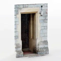Detailed 3D stone doorway model with PBR textures for Blender, optimized low-poly design suitable for church or castle scenes.