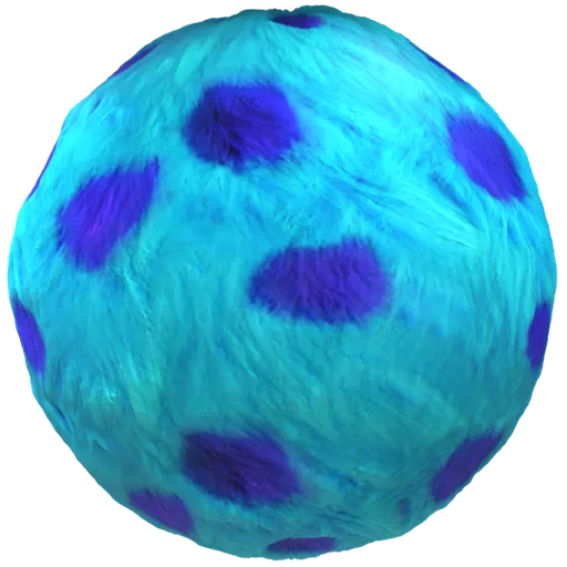 Realistic blue and purple PBR Monster Fur 02 texture for 3D Blender material creation with adjustable settings.