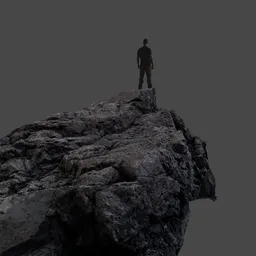 Detailed 3D rock model with a human figure for scale, suitable for Blender and 3D landscapes.