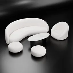 Luxury Curved Sofa Set - White
