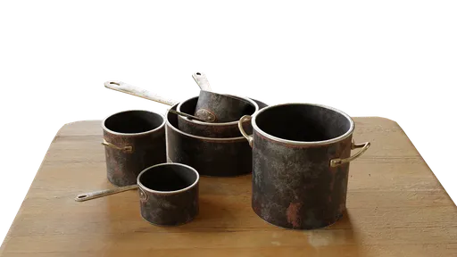 Realistic vintage metal cup 3D models, aged texture, for Blender rendering, ideal for antique scenes.