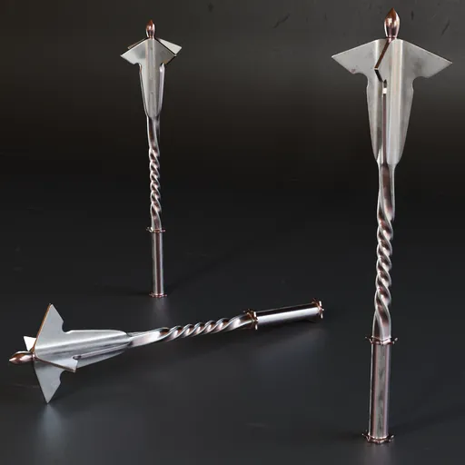 Detailed low poly 3D mace model with high-quality metal textures, ideal for Blender historical military scenes.