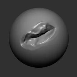 3D sculpting brush creating deep dent damage effects on a 3D model surface, suitable for Blender 3D environments.