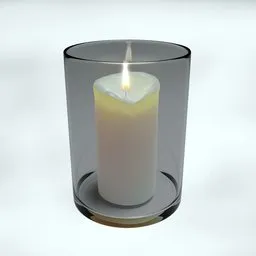 Realistic 3D rendered candle with flame inside a translucent glass vase, ideal for Blender 3D projects.